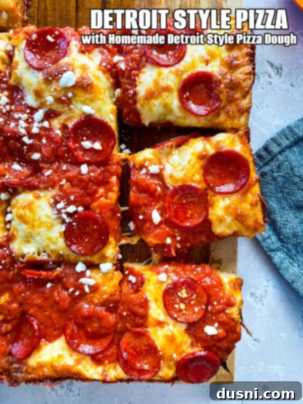 Homemade Detroit Style Pizza Perfection 19 A beautifully baked Detroit Style Pizza, ready to be sliced and served.