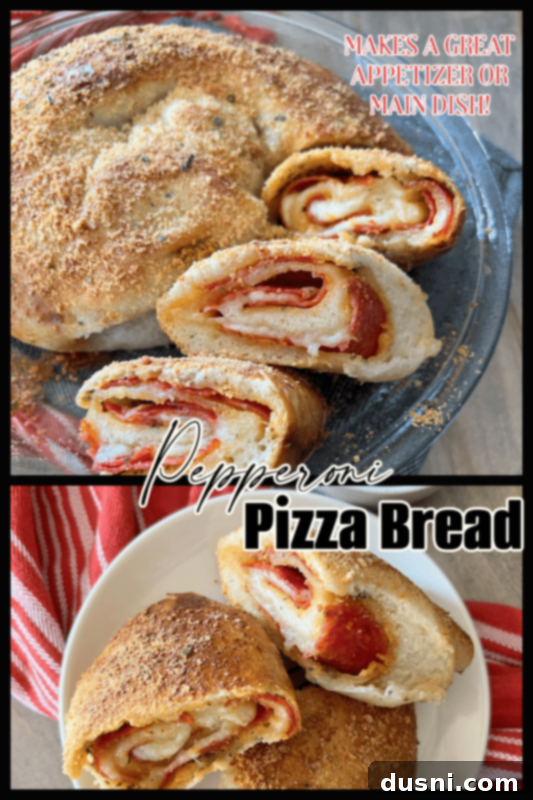 Slices of pepperoni pizza bread arranged in a pie dish, ready to be served with marinara sauce for dipping.