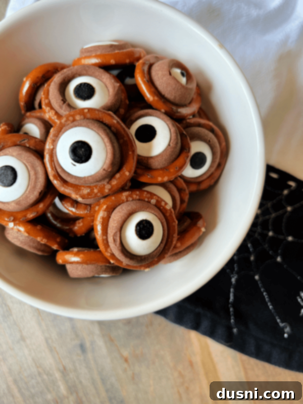 Pinterest-friendly image for Rolo Pretzel Eyeballs, showcasing the finished product.