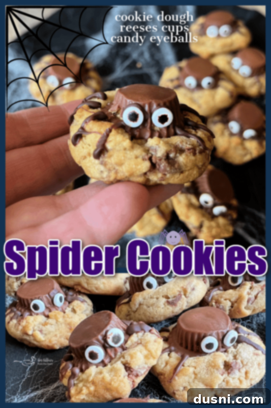 Finished plate of Halloween Spider Cookies with Reese's Peanut Butter Cups