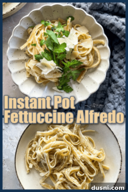 Instant Pot Fettuccine Alfredo served in a white bowl, ready to eat.
