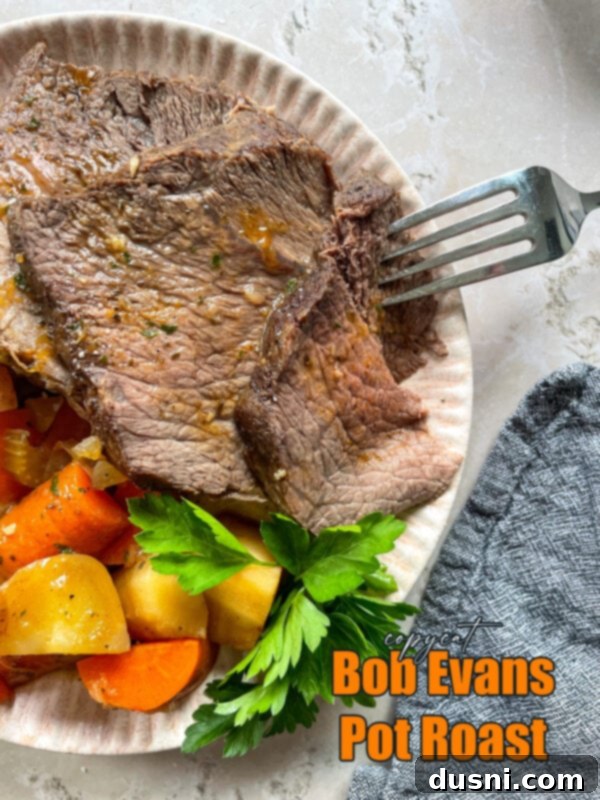 Homemade Bob Evans Style Pot Roast 16 Large overhead shot of a finished Bob Evans Copycat Pot Roast in a Dutch oven.