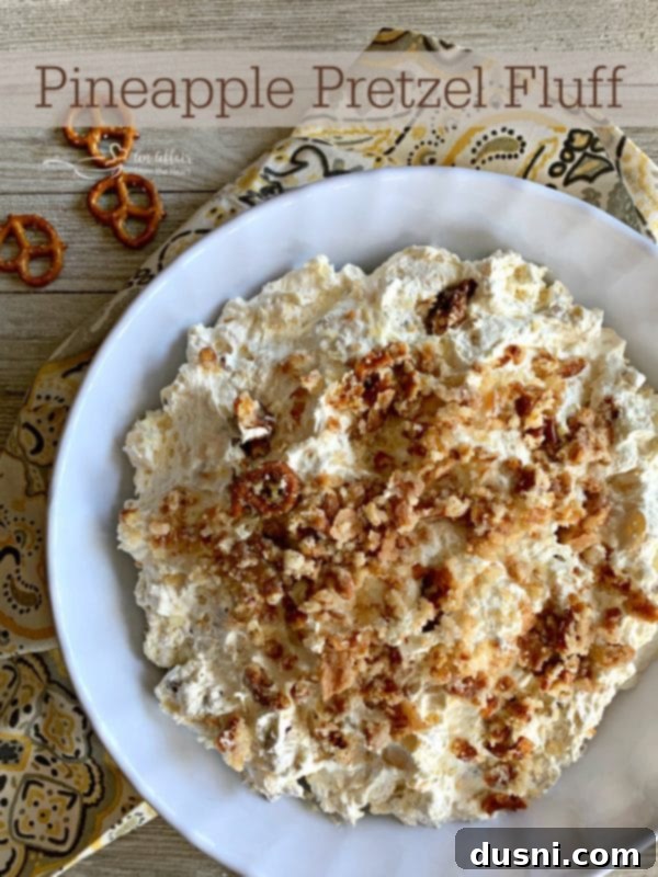 Sweet & Salty Pineapple Cloud 8 Large serving bowl of Pineapple Pretzel Fluff, garnished