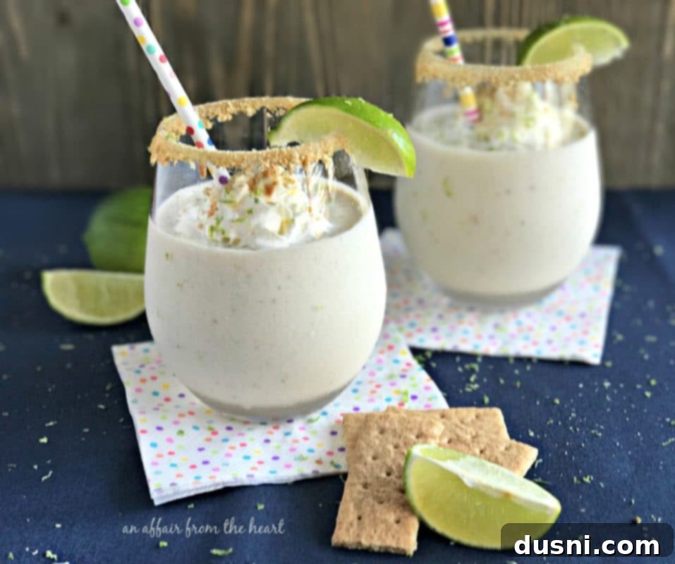 Side view of 2 key lime pie smoothies