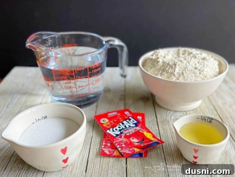 Ingredients for homemade play-doh with Koolaid