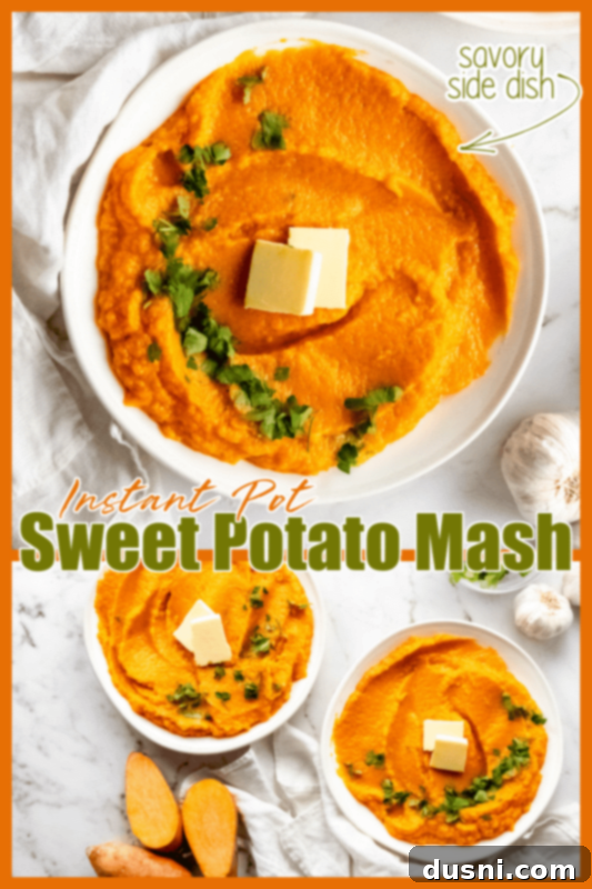 Overhead shot of Instant Pot Sweet Potato Mash garnished with parsley