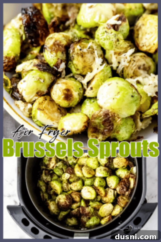 A close up of air fryer Brussels sprouts in a bowl, with a fork.
