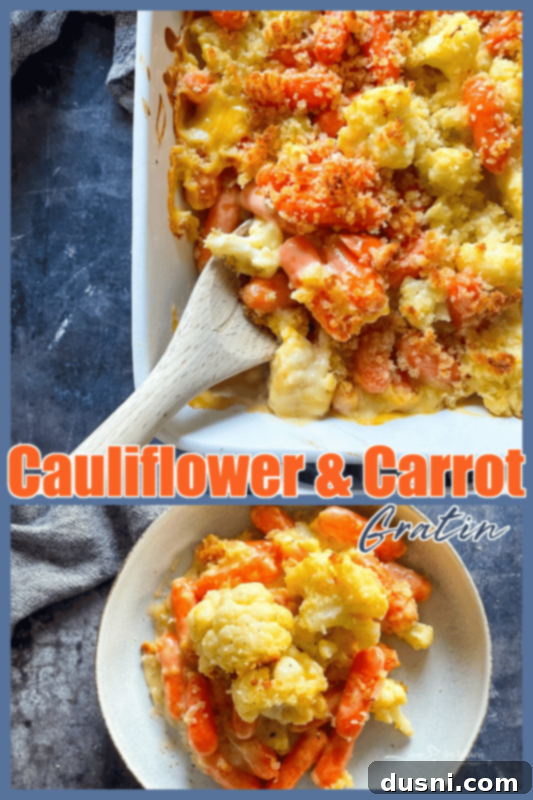 Comforting Cauliflower Carrot Bake 12 Serving of Cauliflower Carrot Gratin with a golden brown crispy topping