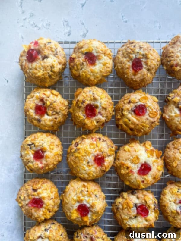More baked Cherry Wink Cookies, close-up, highlighting the texture.