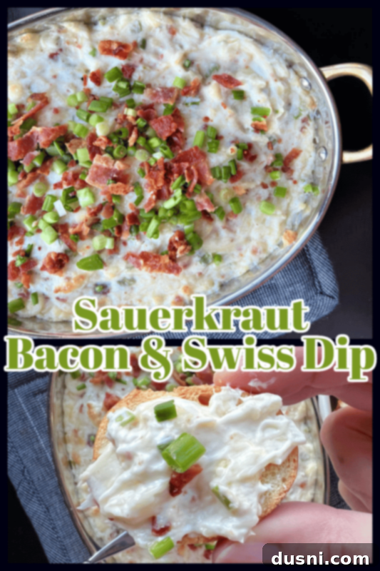 Sauerkraut, Bacon, and Swiss Dip 8 Sauerkraut Bacon & Swiss Dip served with baguette and fresh green onion