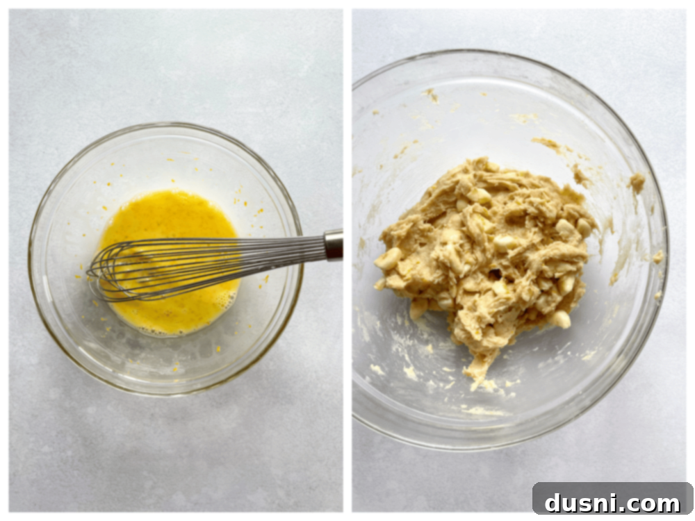 Golden Baked Banana Bites 8 Butter being cut into flour mixture with a pastry blender.