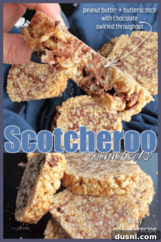 Scotcheroo Swirls 11 A single Scotcheroo Pinwheel held by hand, showing its intricate swirl and delicious texture