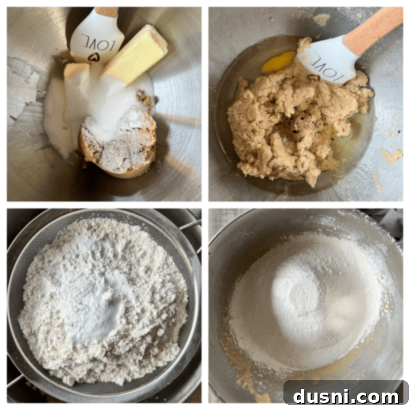 Mom's Homemade Delights 8 Butter and sugars being creamed in a mixer bowl.