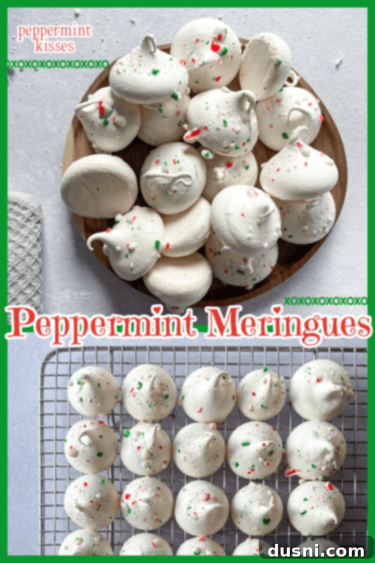 Peppermint Meringues Recipe card image with logo