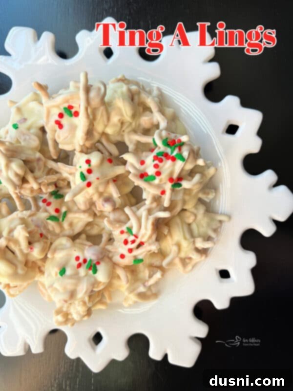 A beautiful arrangement of White Ting A Lings, highlighting their golden brown noodles and rich white coating, ready to be served.