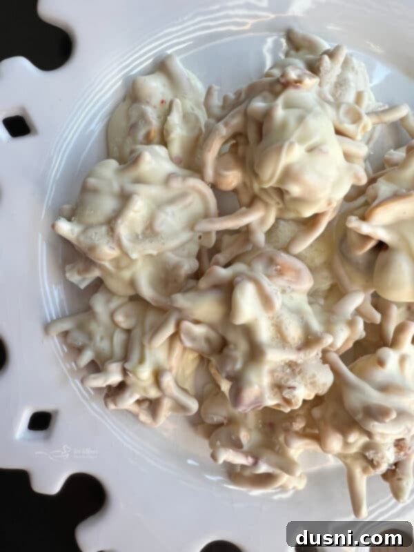 Several White Ting A Lings scattered on a dark plate, highlighting their rustic, haystack-like appearance and appealing white color.