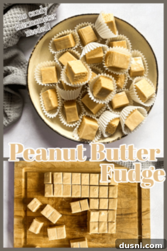 Decadent Peanut Butter Fudge 9 Peanut Butter Fudge squares on a rustic wooden board.