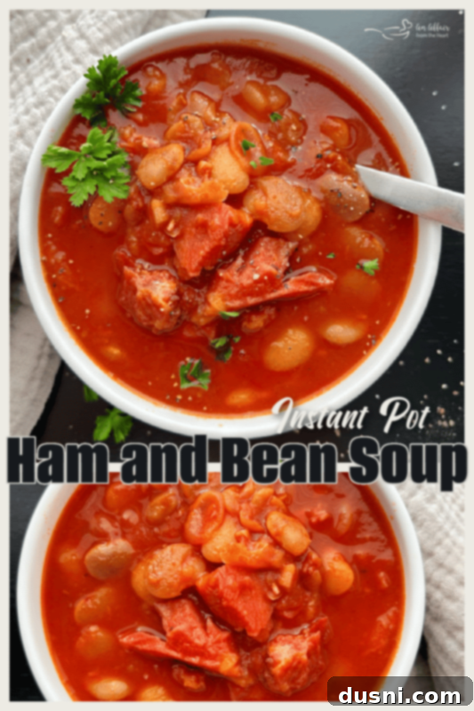 Instant Pot Grandmas Comforting Ham and Bean Soup 14 Instant Pot Ham and Bean Soup in a pressure cooker - Pinterest image