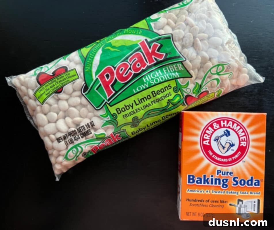 Instant Pot Grandmas Comforting Ham and Bean Soup 7 Dried lima beans and a container of baking soda