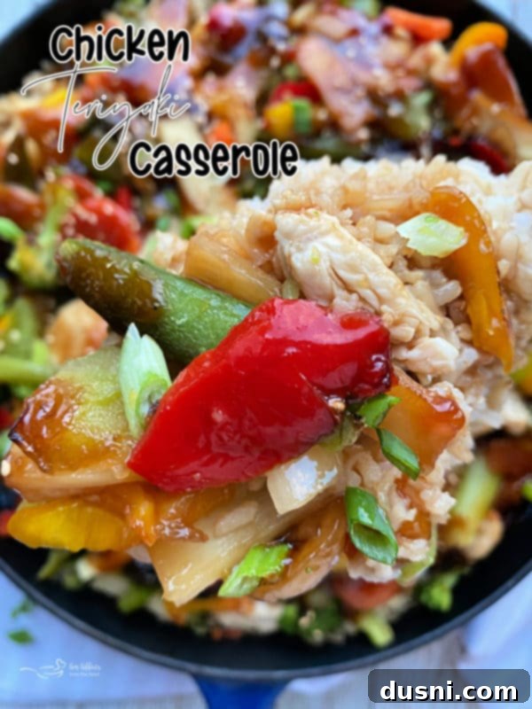 Finished Teriyaki Chicken Casserole in a skillet, ready to be served