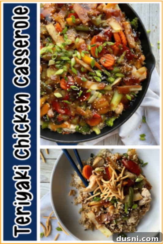 Pin-friendly image for Teriyaki Chicken Casserole