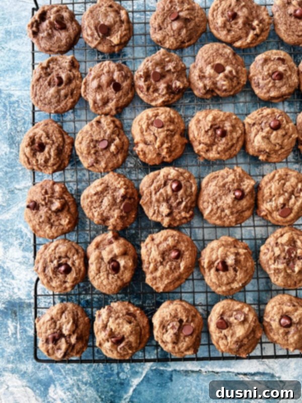 Golden brown Bailey's Chocolate Chip Cookies cooling on the baking sheet.