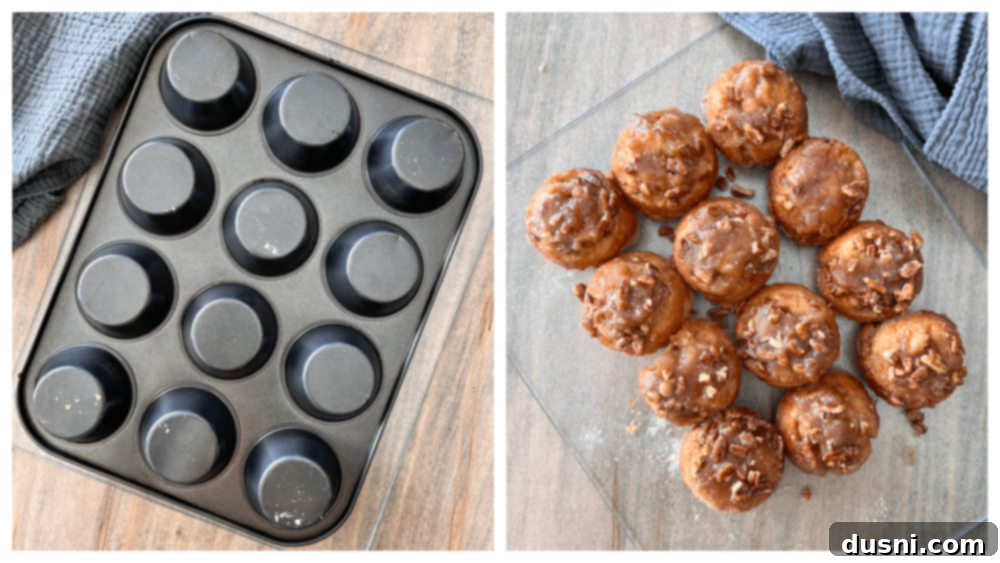 Banana Pecan Swirls 11 A close-up of a single warm banana pecan sticky roll, inverted onto a cutting board, with visible gooey caramel and chopped pecans.