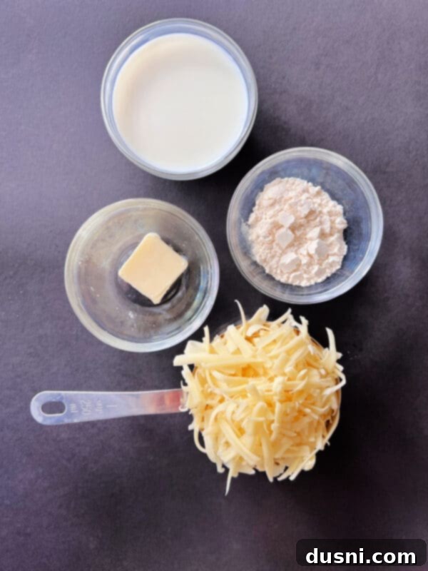 Deli-Style Meatloaf 7 Ingredients for Swiss Cheese Sauce laid out