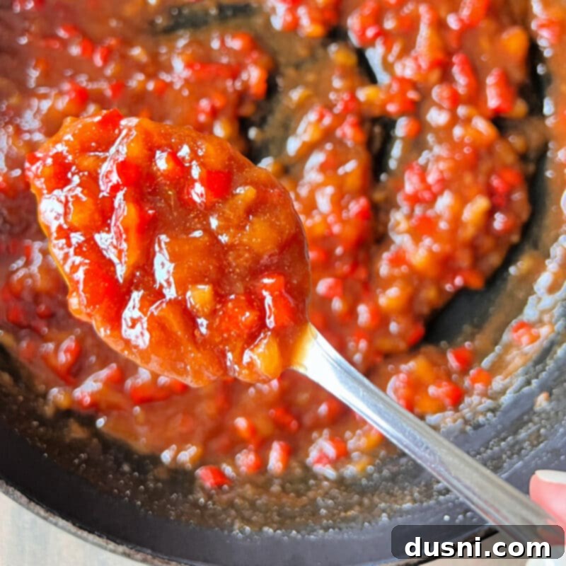 Sweet and sour sauce thickened in a skillet