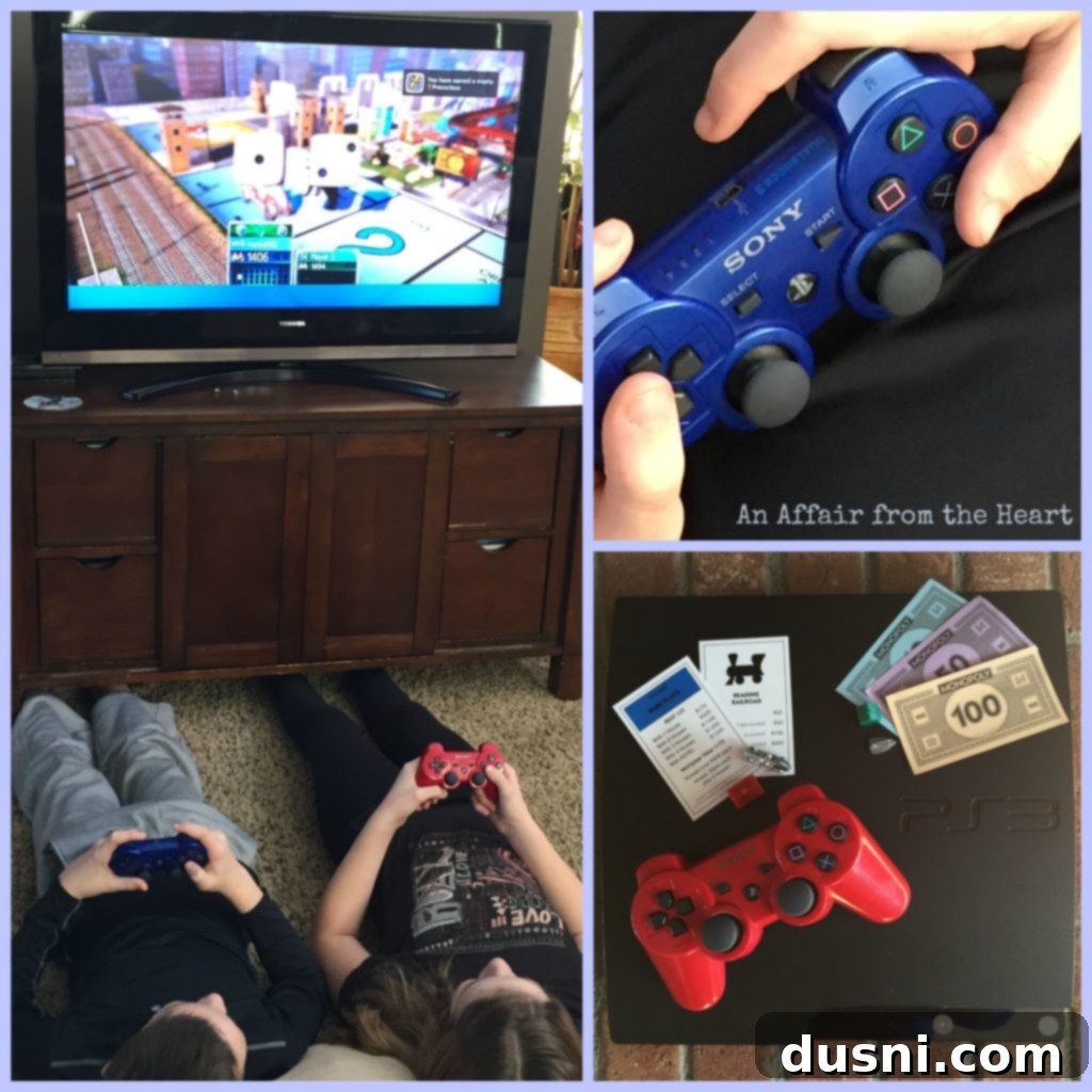 Family game night setup with Crock Pot Chex Mix and Monopoly Plus