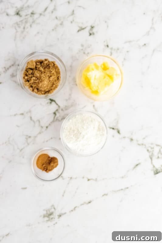 Close-up of baked French toast casserole with golden streusel topping.