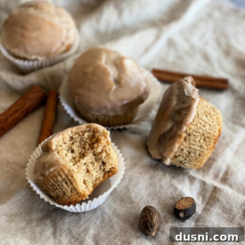 Spiced Glazed Muffins close up with a light drizzle
