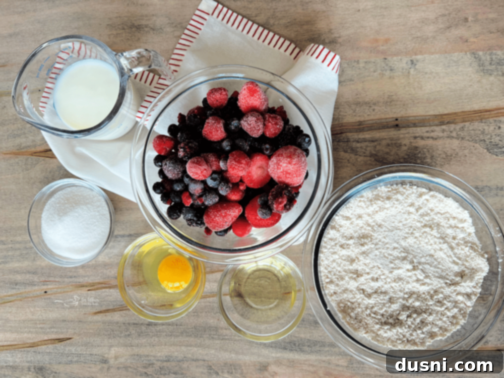 Ingredients for berry muffins laid out