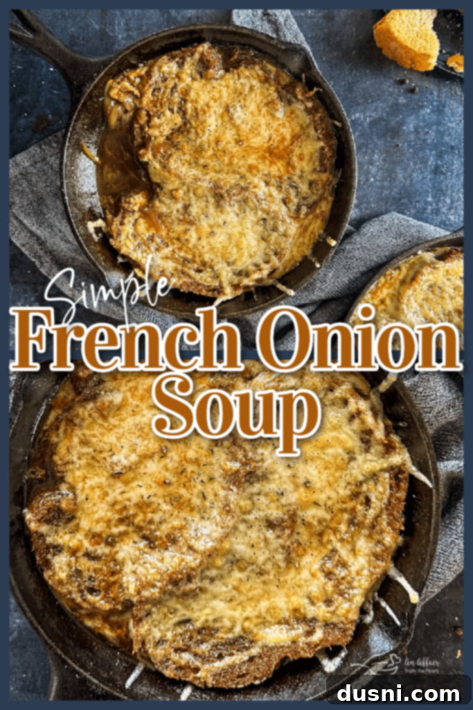A bowl of French Onion Soup with a perfect melted cheese topping.