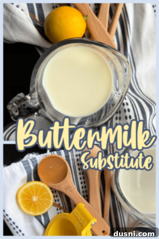 Clever Buttermilk Replacements 7 Buttermilk Substitute in a glass bottle on a cutting board with a lemon