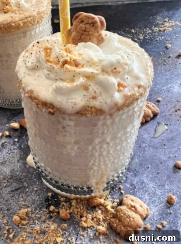 Banana Cream Dream Shake 2 Creamy Banana Cream Pie Shake with whipped cream and graham cracker crumbs