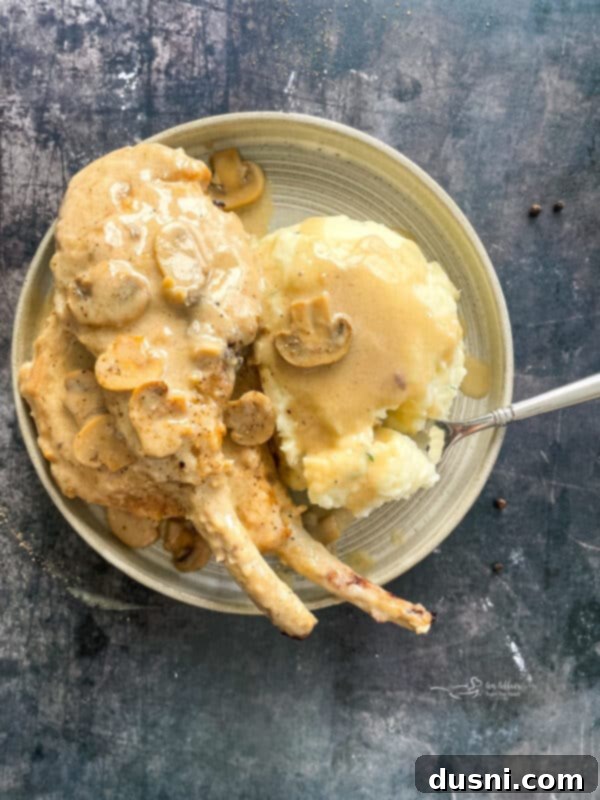 Classic Salisbury Steak with Savory Mushroom Gravy 16 Pork chops with mushroom gravy, another classic comfort dish