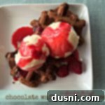 chocolate waffle cookie dessert on a white plate