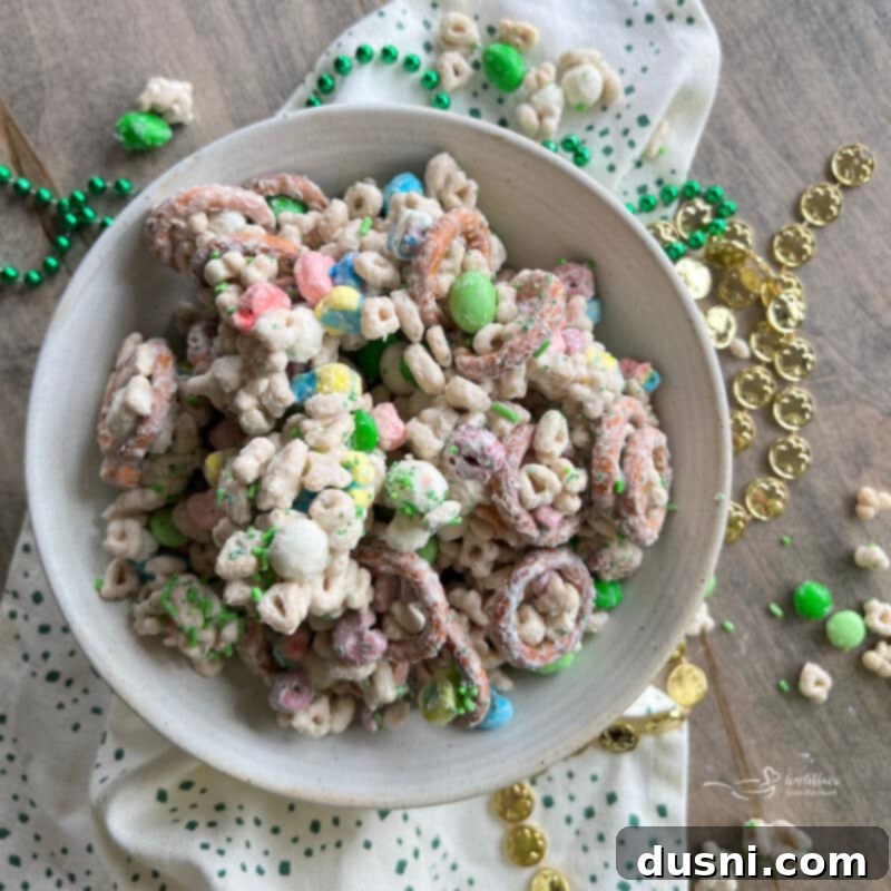 Pot of Gold Snack Blend 5 A top-down view of Lucky Leprechaun Bait, showcasing its vibrant colors and textures.