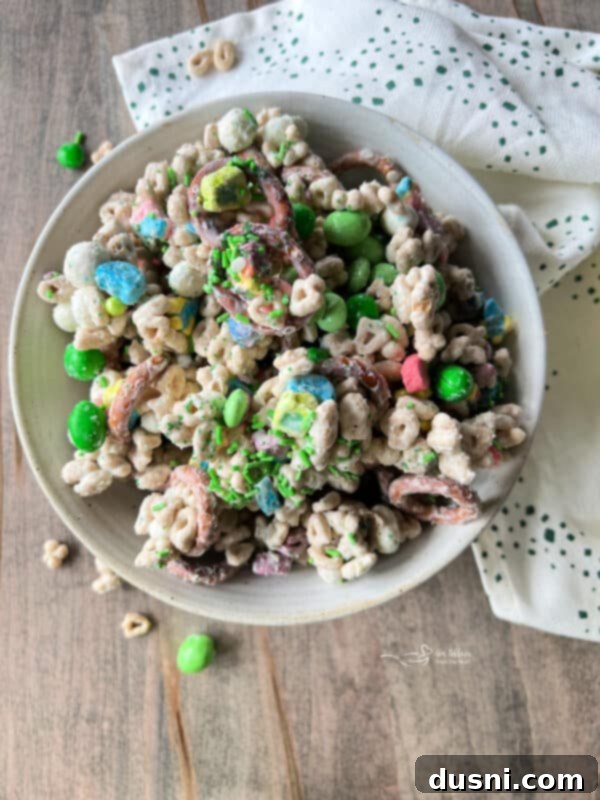 Pot of Gold Snack Blend 8 Ingredients for Lucky Leprechaun Bait prepared for mixing.