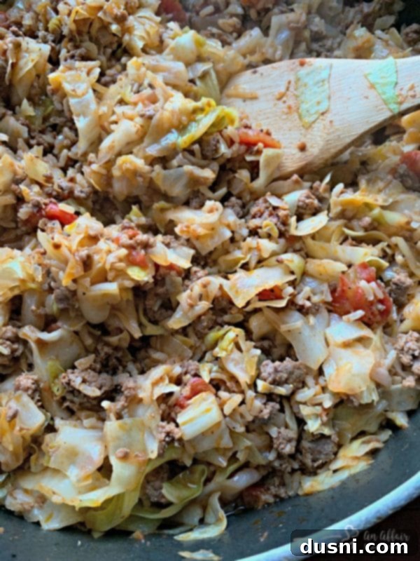 Lazy Cabbage Roll Skillet 2 Unstuffed Cabbage Roll Skillet, a close-up shot of the finished dish ready to serve.
