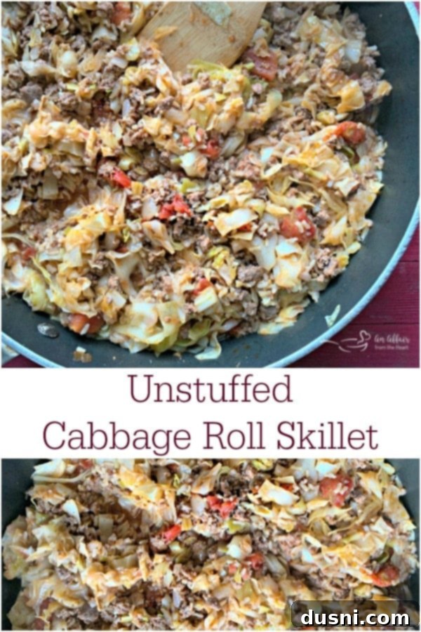 Lazy Cabbage Roll Skillet 3 A full Unstuffed Cabbage Roll Skillet, an affair from the heart, showcasing a hearty and appealing meal.
