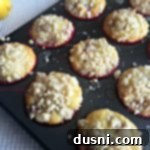 Lemon Raspberry Crumb Muffins cooling in a muffin tin