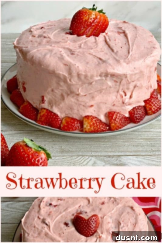 Velvet Strawberry Dream 3 A beautifully frosted Strawberry Cake, ready for serving.