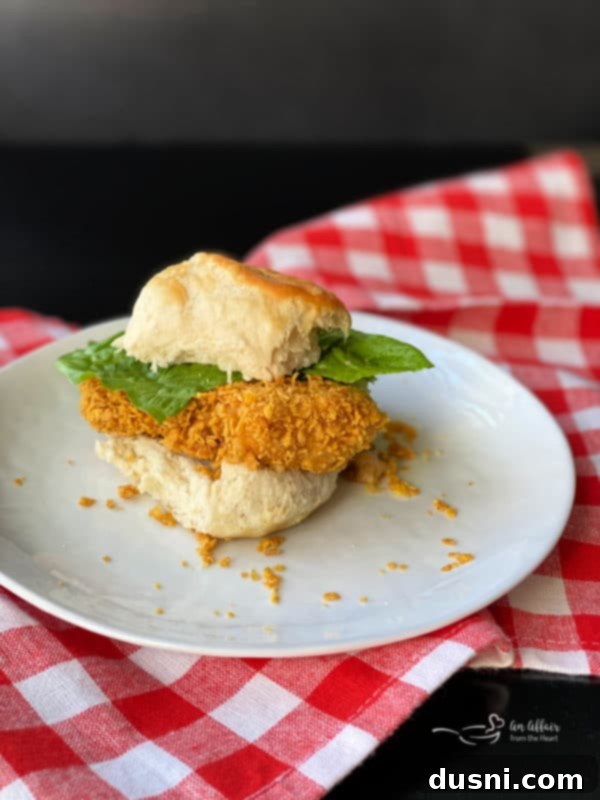 Crispy Oven Fried Chicken Biscuit Sandwich with Lettuce and Mayo