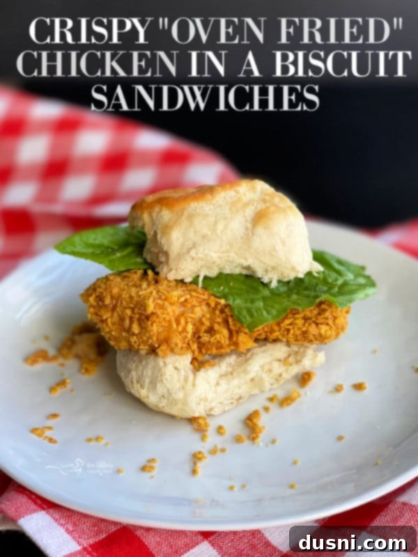 Plate of Crispy Oven Fried Chicken Biscuit Sandwiches