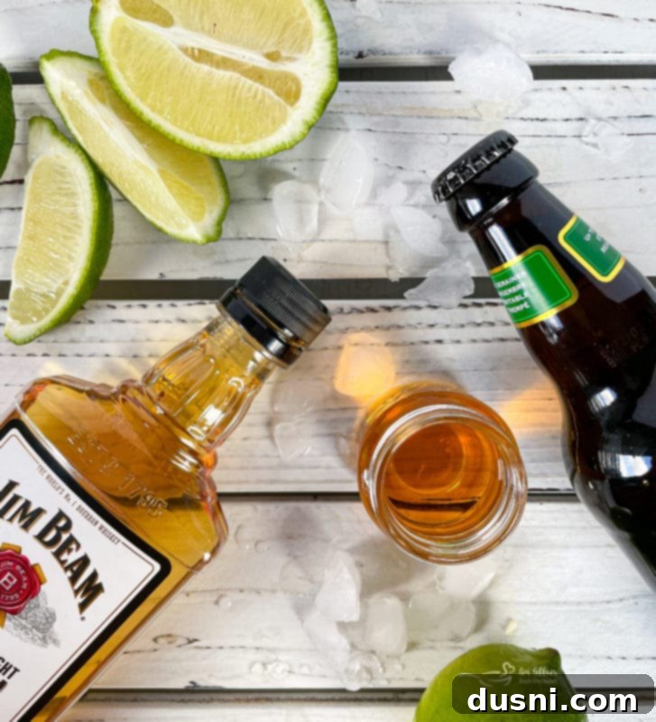 Ingredients for Kentucky Mule: bourbon, ginger beer, lime