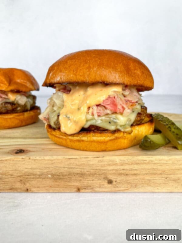 Thousand Island Dressing on Reuben Burgers