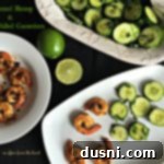 Overhead of Blackened Shrimp & Crispy Chilled Cucumbers plated