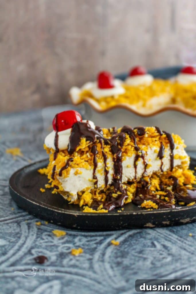 Fried Ice Cream Pie 13 A beautifully sliced fried ice cream pie on a platter, ready to serve
